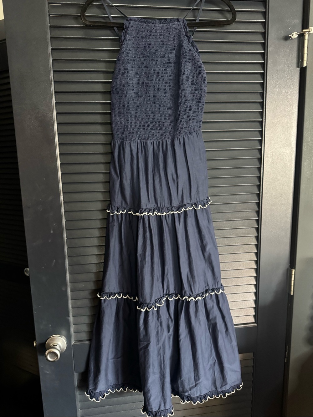 Ann Taylor Petite Navy Smocked Tiered Maxi Dress XXSP